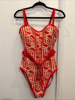 Pour Moi Casablanca Belted Tummy Control Orange One Piece Swimsuit